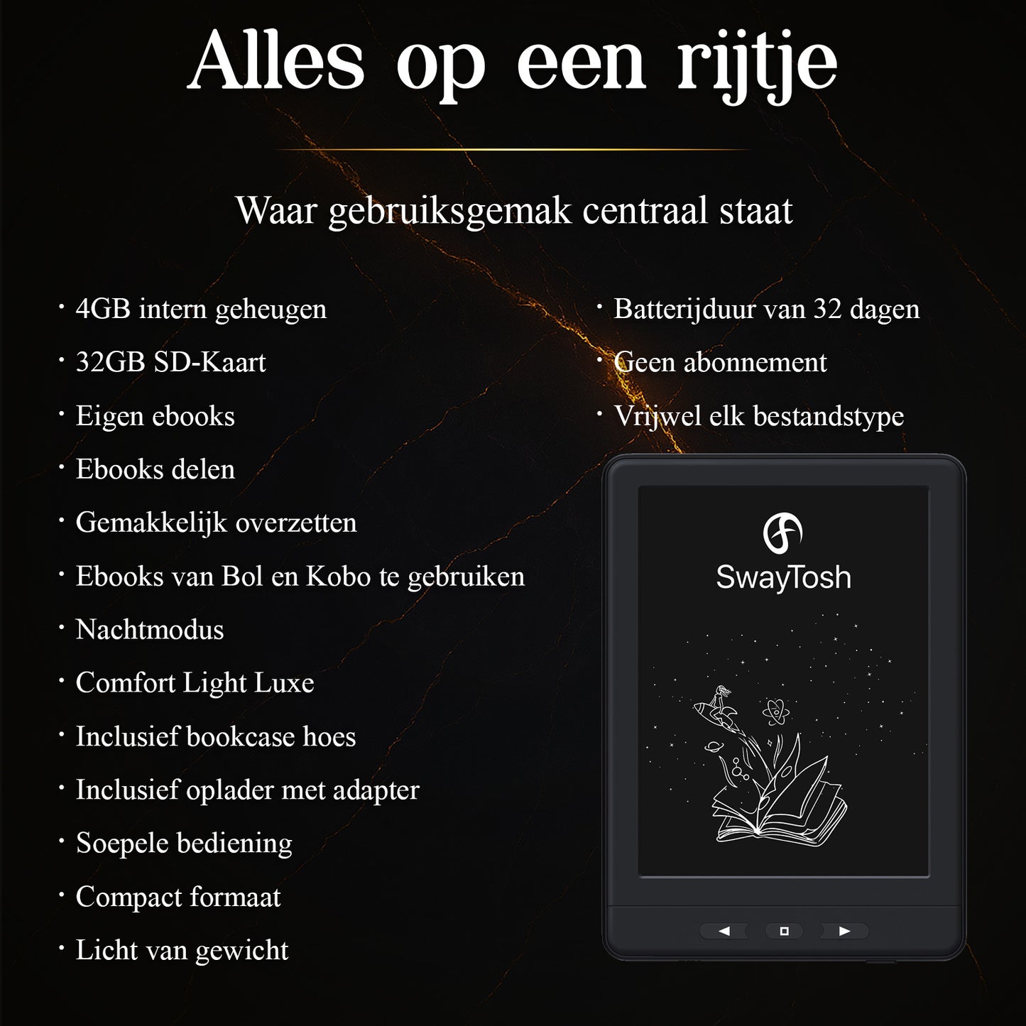 SwayTosh E-Reader NOVA SMART Met Luxe Hoes - 6 inch