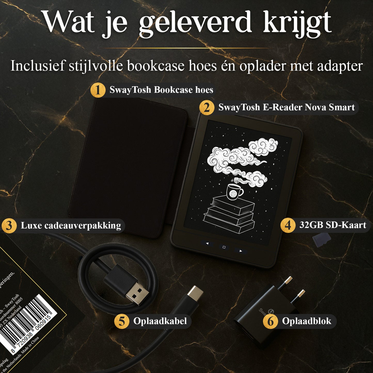 SwayTosh E-Reader NOVA SMART Met Luxe Hoes - 6 inch