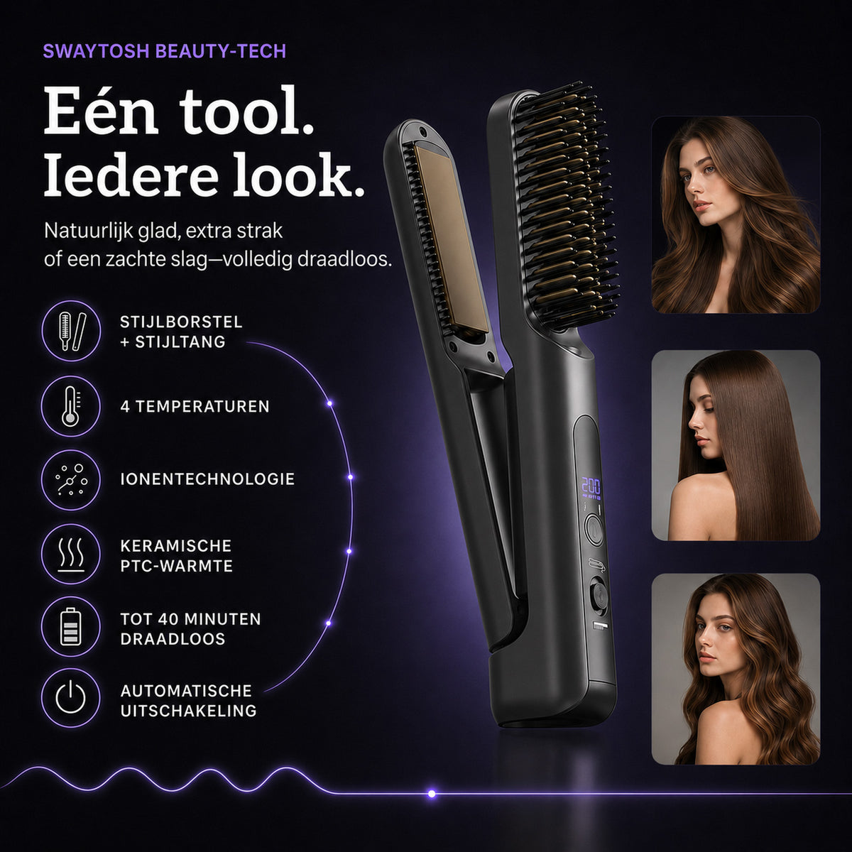 SwayTosh Silkøn Fuse 2-In-1 – Draadloze Stijlborstel En Stijltang