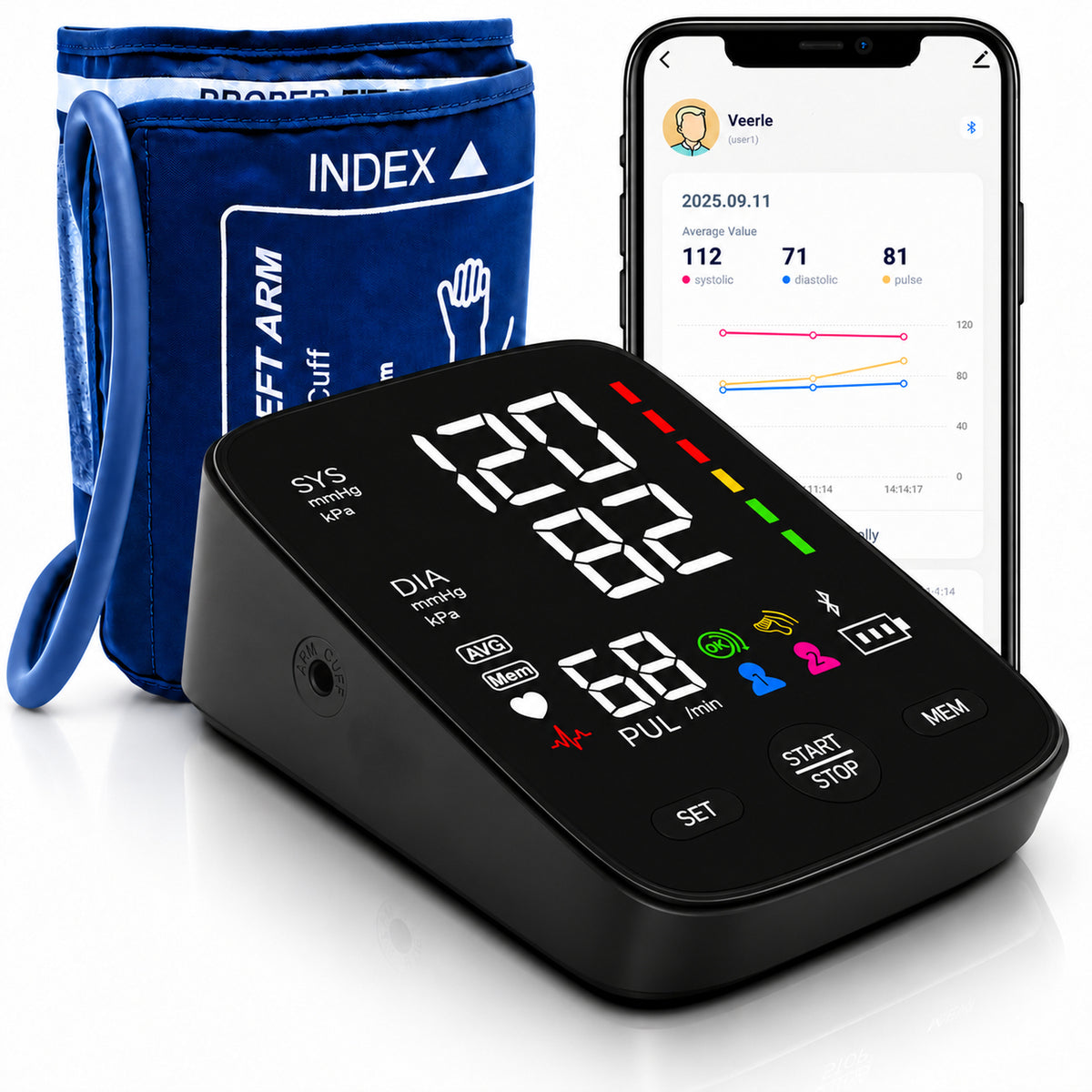 VasQura Bloeddrukmeter P3 Bluetooth - Klinisch Gevalideerd - Met App